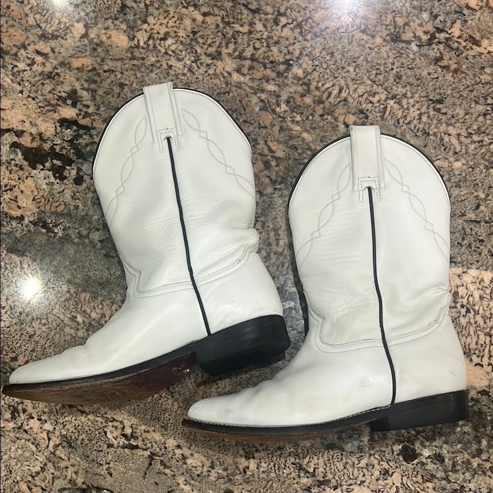 Rudel White Leather Cowboy Boots